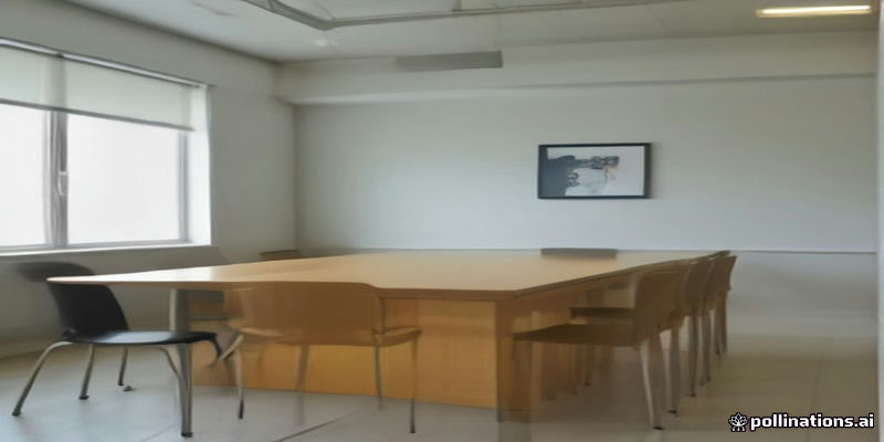 면접실 책상과 의자가 놓인 회의실