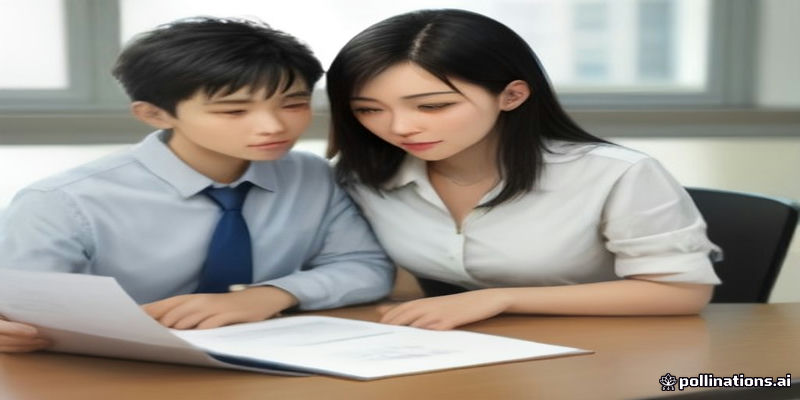 은행 상담 창구에서 신용보증 서류를 작성하는 청년 사업가와 금융 매니저