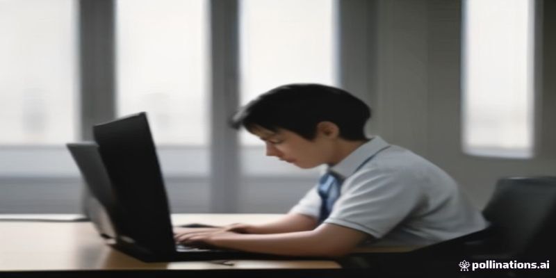 컴퓨터 화면을 보며 정책을 확인하는 청년